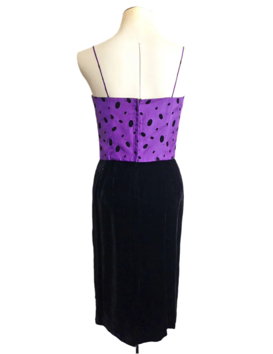 1980s Cocktail Dress Black Velvet Purple