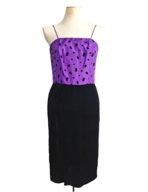 1980s Cocktail Dress Black Velvet Purple