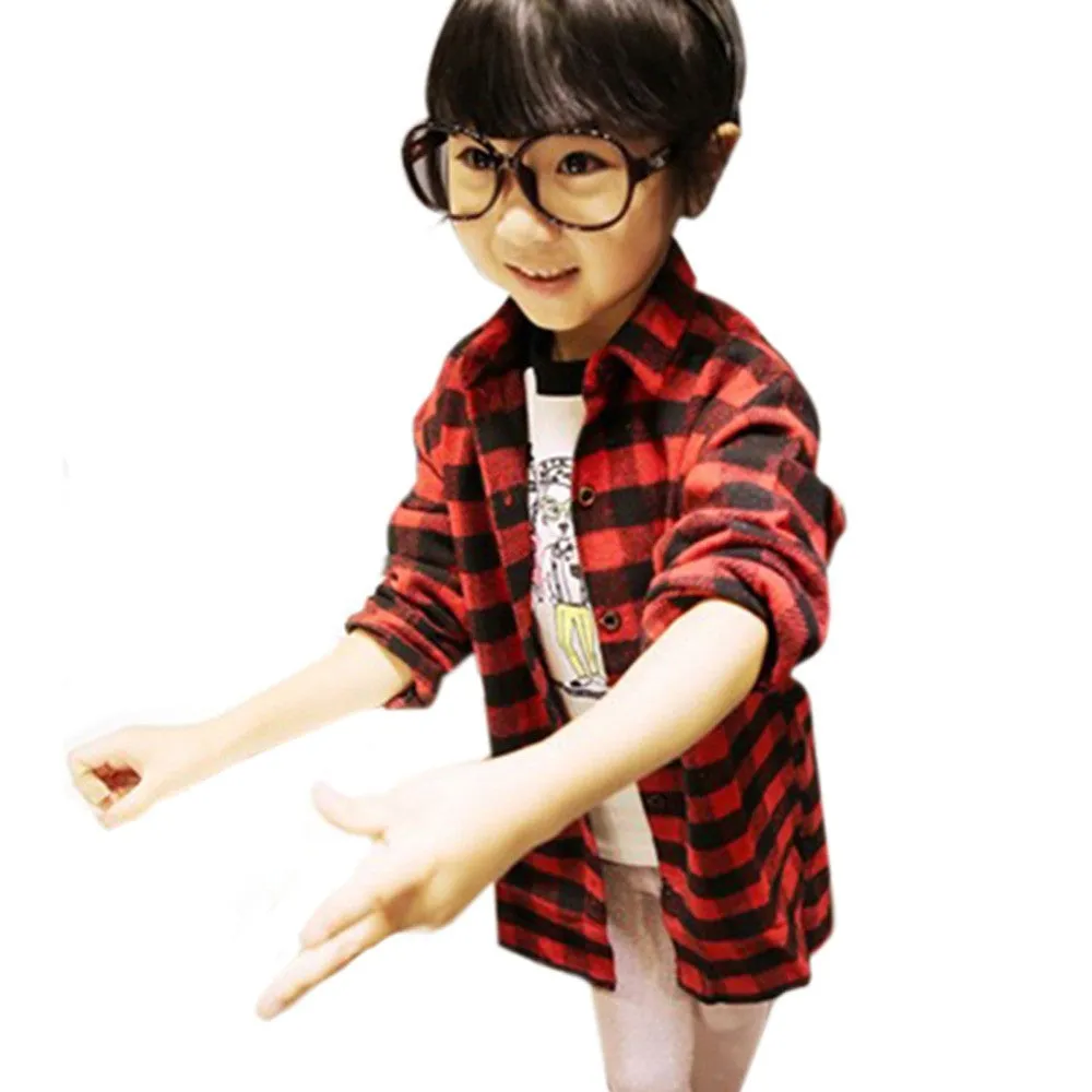 2-7Y Children Kids Boys Girls Shirts Long Sleeve Shirts Plaids Checks Tops Costume Shirt