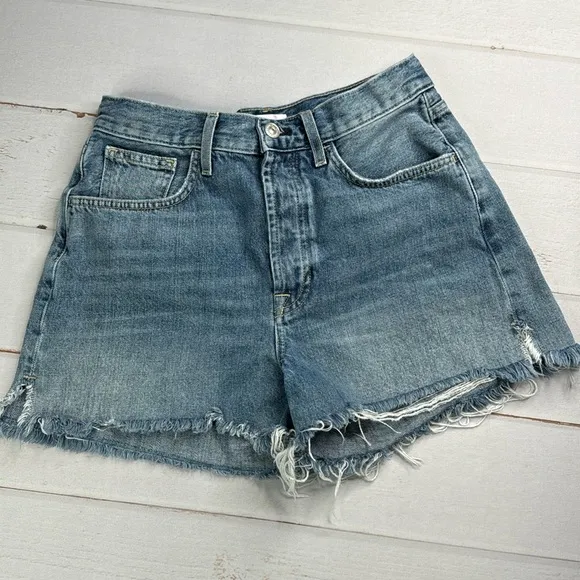 7 For All Mankind Cut Off Side Slit Frayed Hem Button Fly Denim Shorts Size 28