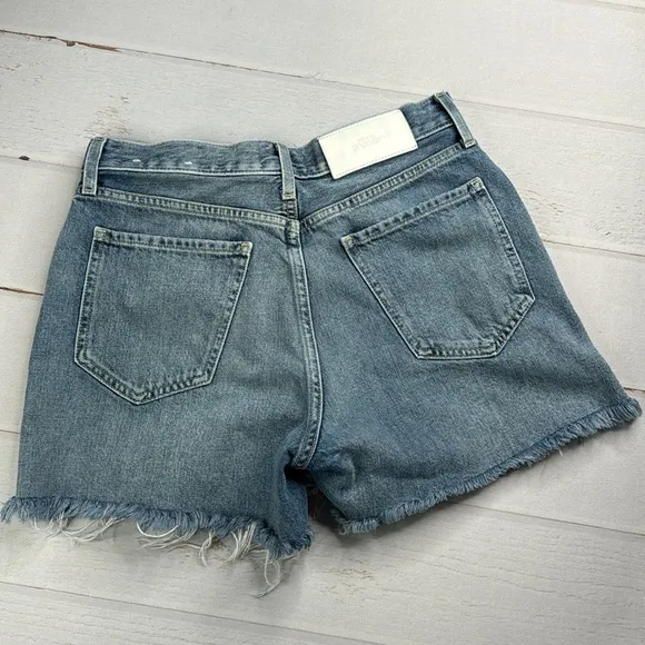 7 For All Mankind Cut Off Side Slit Frayed Hem Button Fly Denim Shorts Size 28