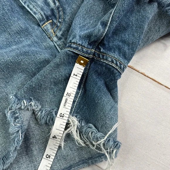 7 For All Mankind Cut Off Side Slit Frayed Hem Button Fly Denim Shorts Size 28