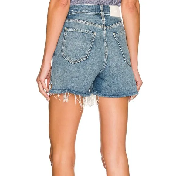 7 For All Mankind Cut Off Side Slit Frayed Hem Button Fly Denim Shorts Size 28