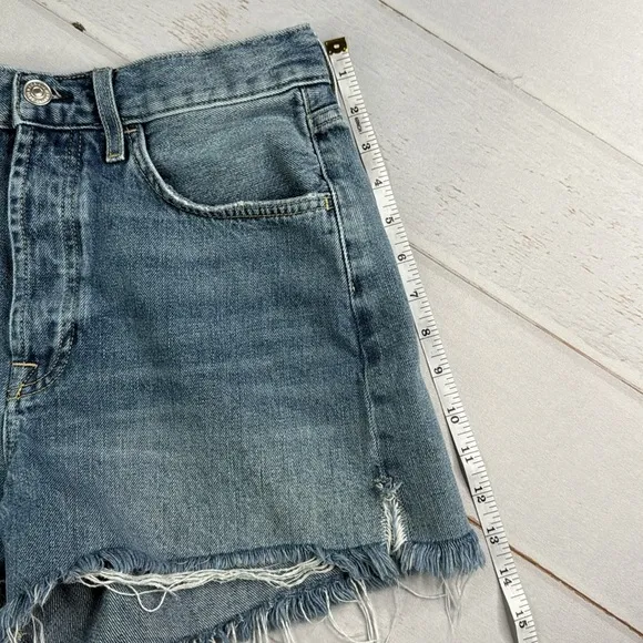 7 For All Mankind Cut Off Side Slit Frayed Hem Button Fly Denim Shorts Size 28