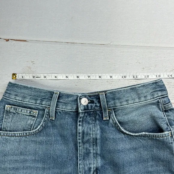 7 For All Mankind Cut Off Side Slit Frayed Hem Button Fly Denim Shorts Size 28