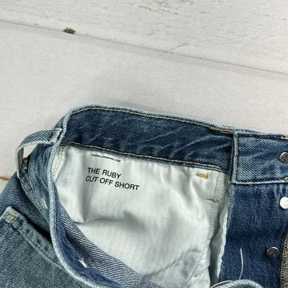7 For All Mankind Cut Off Side Slit Frayed Hem Button Fly Denim Shorts Size 28