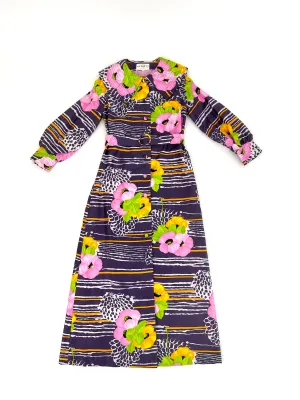 70s Dynasty Floral Print Belted Dress