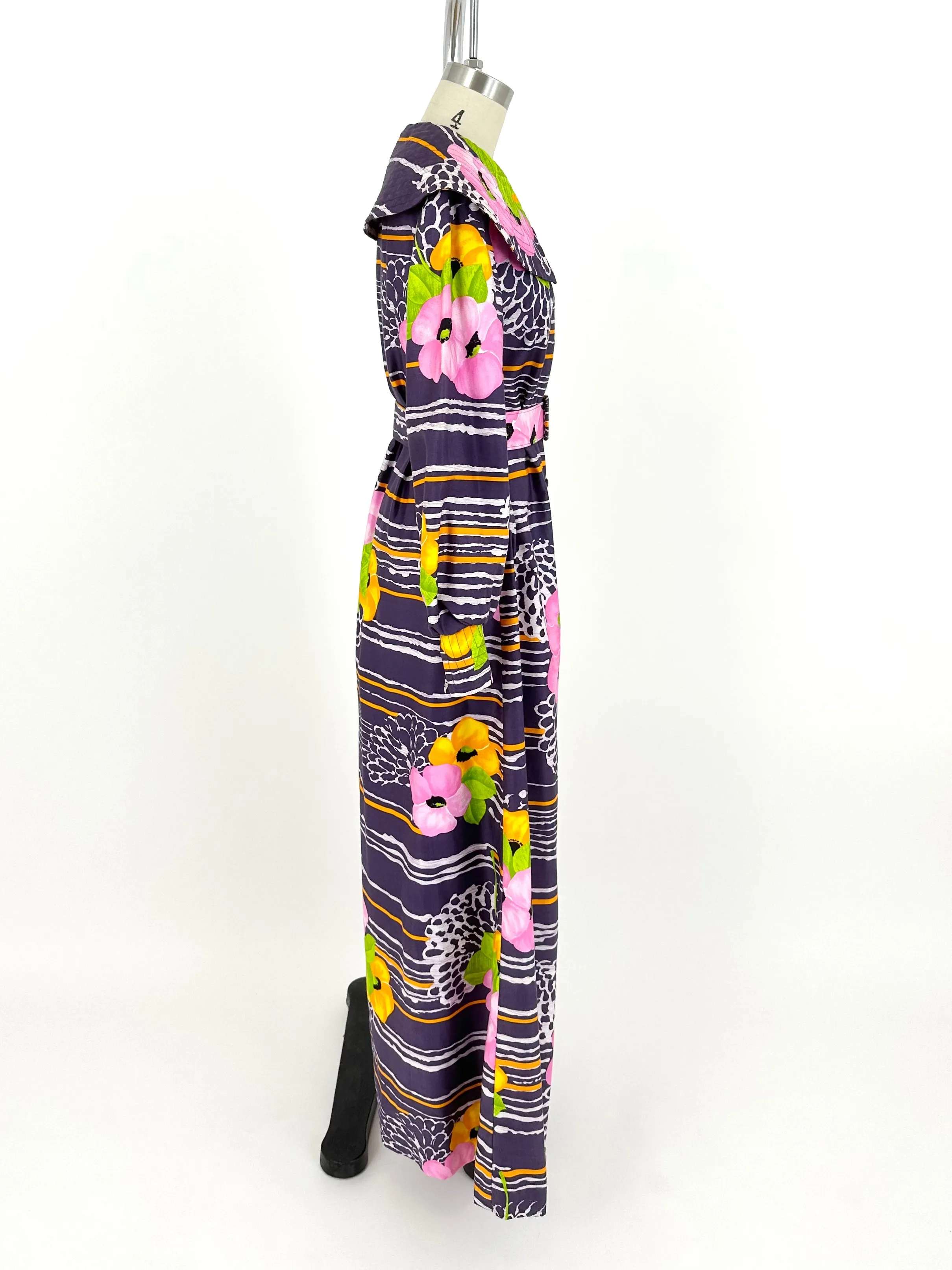 70s Dynasty Floral Print Belted Dress