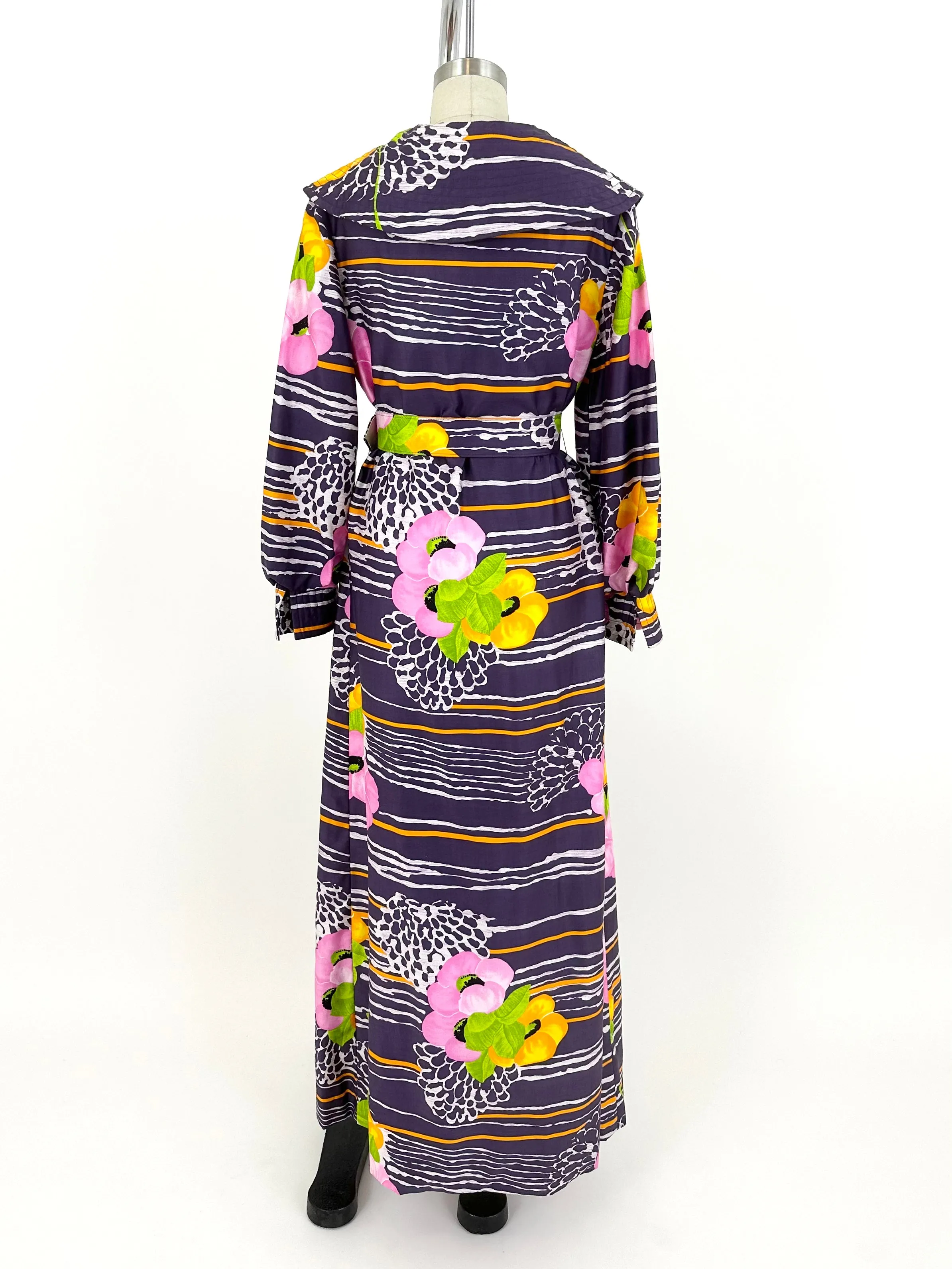 70s Dynasty Floral Print Belted Dress