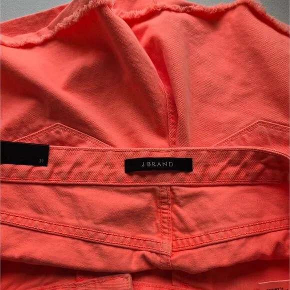 A J Brand Flamingo Neon Orange Pink Joanie Boy Fit Denim Shorts NWT Size 31 Fray