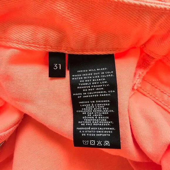 A J Brand Flamingo Neon Orange Pink Joanie Boy Fit Denim Shorts NWT Size 31 Fray