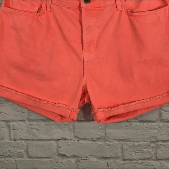A J Brand Flamingo Neon Orange Pink Joanie Boy Fit Denim Shorts NWT Size 31 Fray