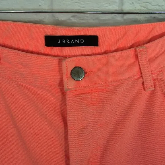 A J Brand Flamingo Neon Orange Pink Joanie Boy Fit Denim Shorts NWT Size 31 Fray