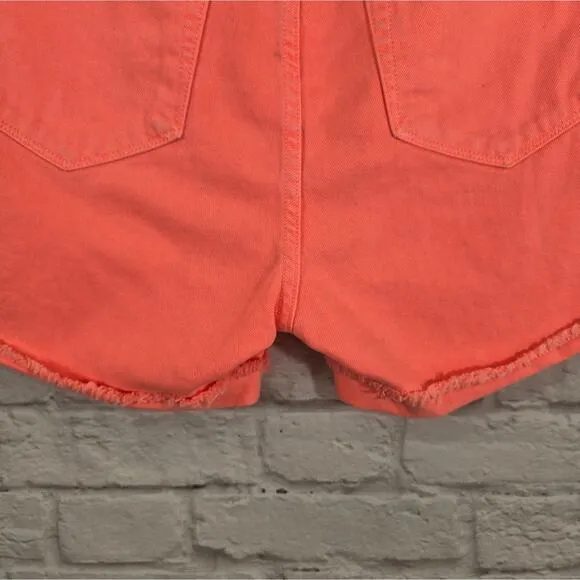 A J Brand Flamingo Neon Orange Pink Joanie Boy Fit Denim Shorts NWT Size 31 Fray