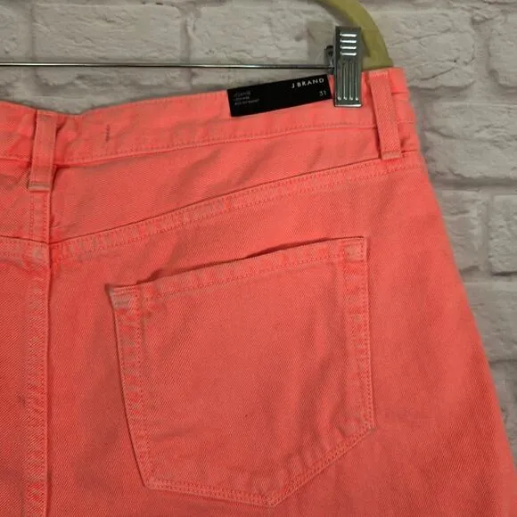 A J Brand Flamingo Neon Orange Pink Joanie Boy Fit Denim Shorts NWT Size 31 Fray