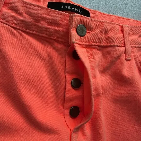 A J Brand Flamingo Neon Orange Pink Joanie Boy Fit Denim Shorts NWT Size 31 Fray