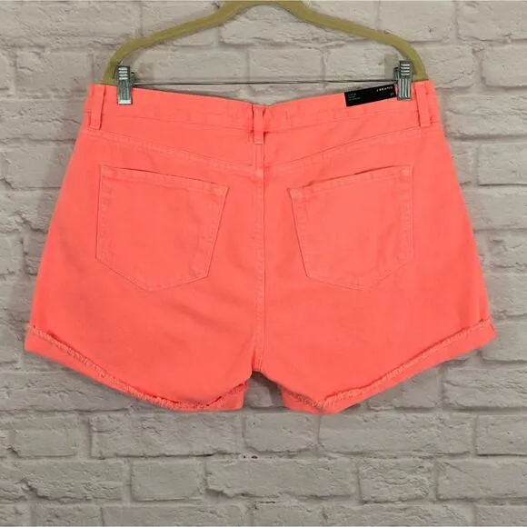 A J Brand Flamingo Neon Orange Pink Joanie Boy Fit Denim Shorts NWT Size 31 Fray