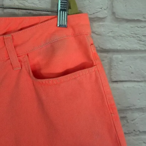 A J Brand Flamingo Neon Orange Pink Joanie Boy Fit Denim Shorts NWT Size 31 Fray