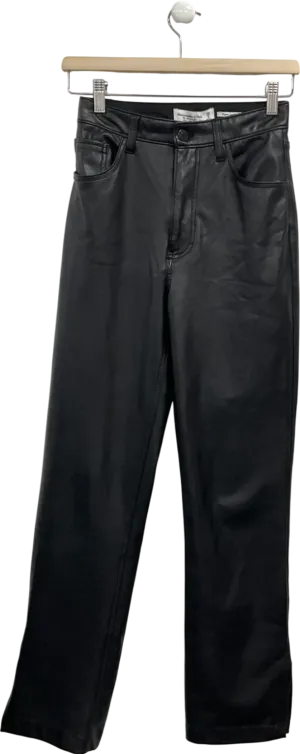Abercrombie & Fitch Black 90s Straight Ultra High Rise Vegan Leather Trousers W25