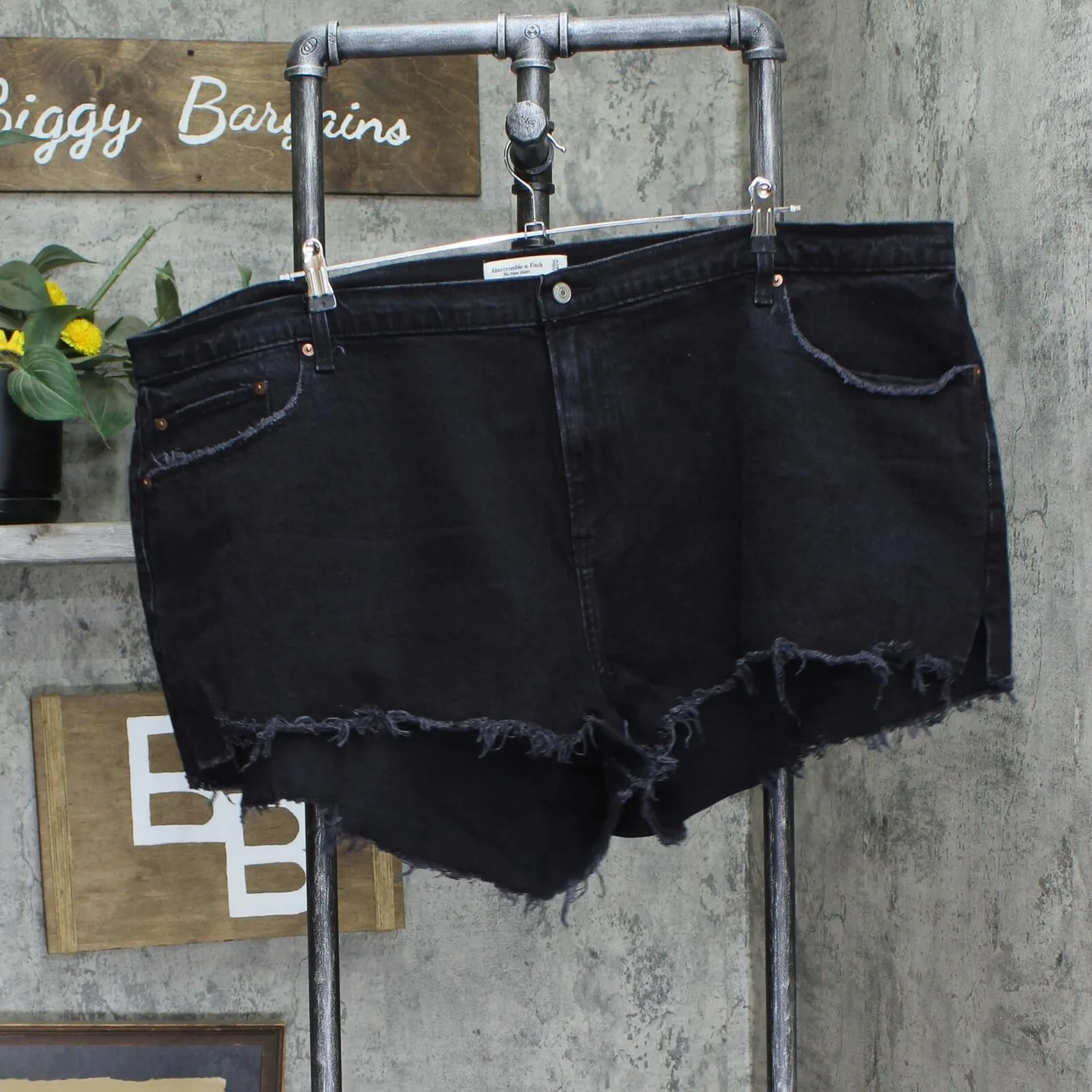 Abercrombie & Fitch Womens Curve Love Frayed Denim Jean Shorts Black 37
