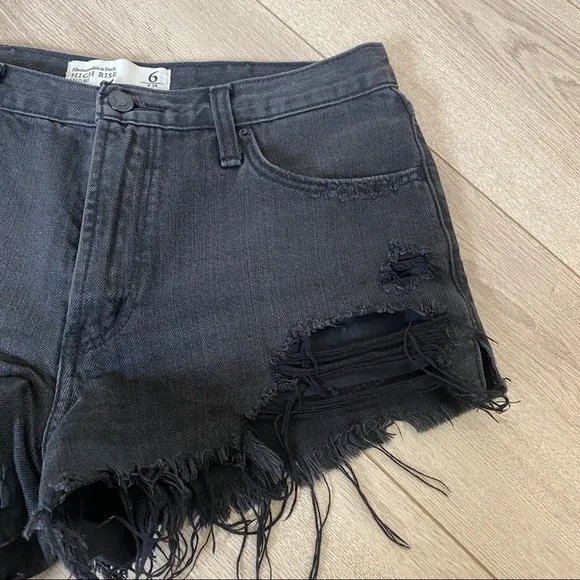 Abercrombie &amp; Fitch High Rise Black Ripped Denim Shorts