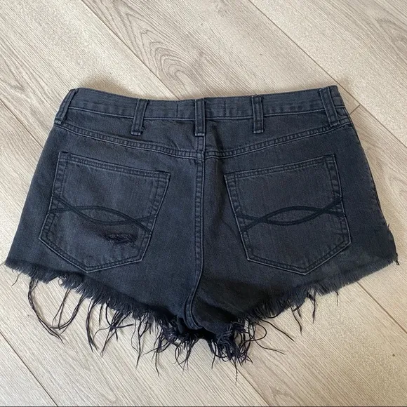 Abercrombie &amp; Fitch High Rise Black Ripped Denim Shorts
