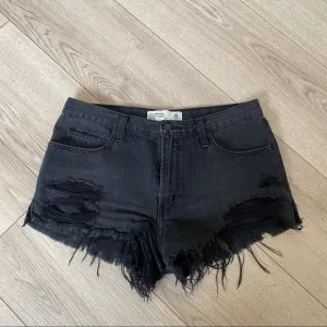 Abercrombie &amp; Fitch High Rise Black Ripped Denim Shorts