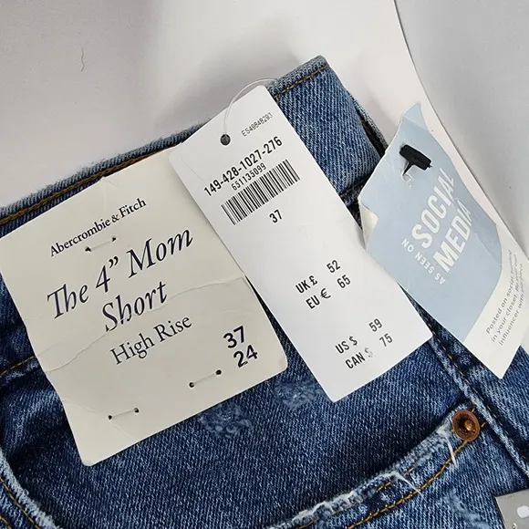 Abercrombie &amp; Fitch Shorts Women's 37/24 4&quot; Mom High Rise Denim Short NWT