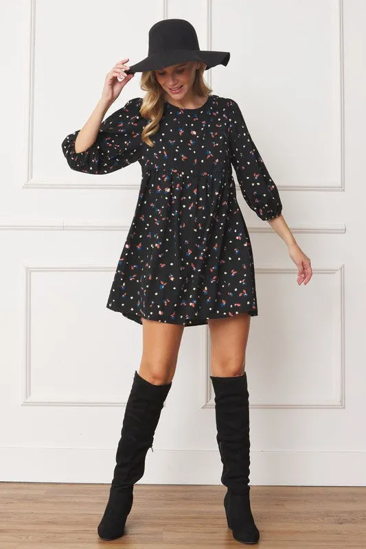 Abstract Polka Dot Bishop Sleeve Mini Dress