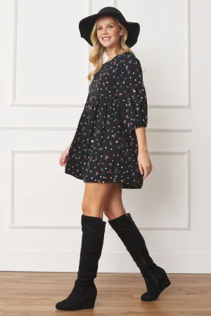 Abstract Polka Dot Bishop Sleeve Mini Dress