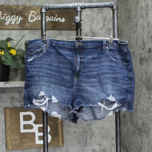 Aerie Womens Plus Size Elastic Waist Distressed Jean Shorts Blue 2XL