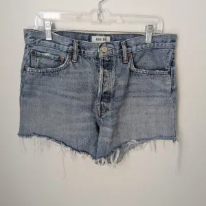 Agolde &quot;Parker&quot; Button Fly Raw Hem 100% Cotton Denim Shorts, 29