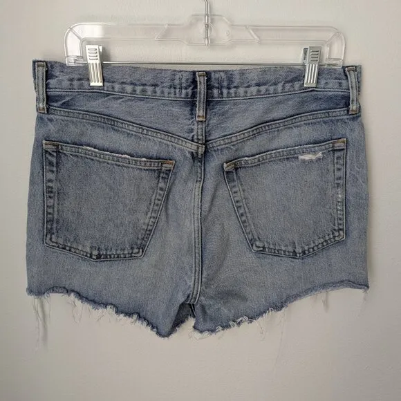 Agolde &quot;Parker&quot; Button Fly Raw Hem 100% Cotton Denim Shorts, 29