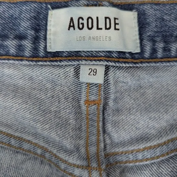 Agolde &quot;Parker&quot; Button Fly Raw Hem 100% Cotton Denim Shorts, 29