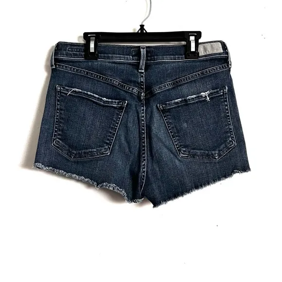 AGoldE blue denim high waist frayed jean shorts