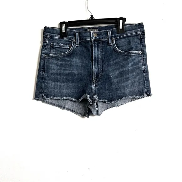 AGoldE blue denim high waist frayed jean shorts