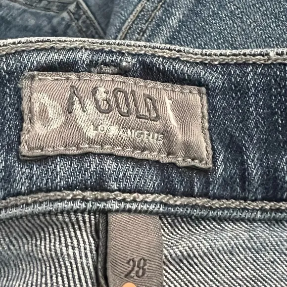 AGoldE blue denim high waist frayed jean shorts