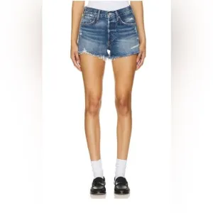 Agolde Parker Jean Shorts Med Blue Wash Frayed Hem Size 29 Denim