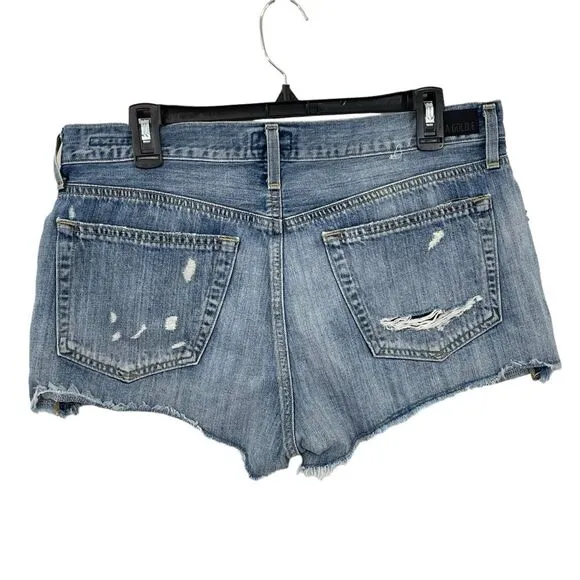 Agolde Parker Jean Shorts Med Blue Wash Frayed Hem Size 29 Denim
