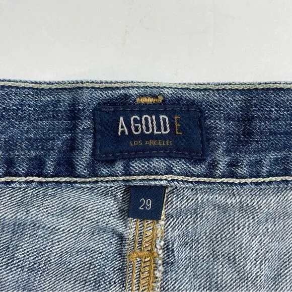 Agolde Parker Jean Shorts Med Blue Wash Frayed Hem Size 29 Denim