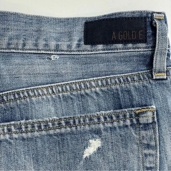 Agolde Parker Jean Shorts Med Blue Wash Frayed Hem Size 29 Denim