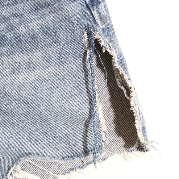 AGOLDE Parker Long Shorts Skywave Blue Denim 100% Cotton Distressed Raw Hem 24