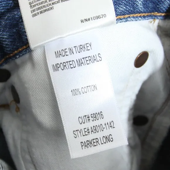 AGOLDE Parker Long Shorts Skywave Blue Denim 100% Cotton Distressed Raw Hem 24