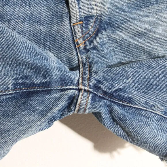 AGOLDE Parker Long Shorts Skywave Blue Denim 100% Cotton Distressed Raw Hem 24