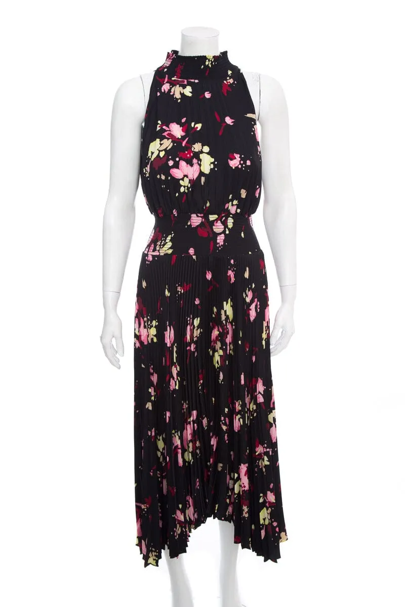 ALC Black Floral Sleeveless Pleat Dress SZ 6