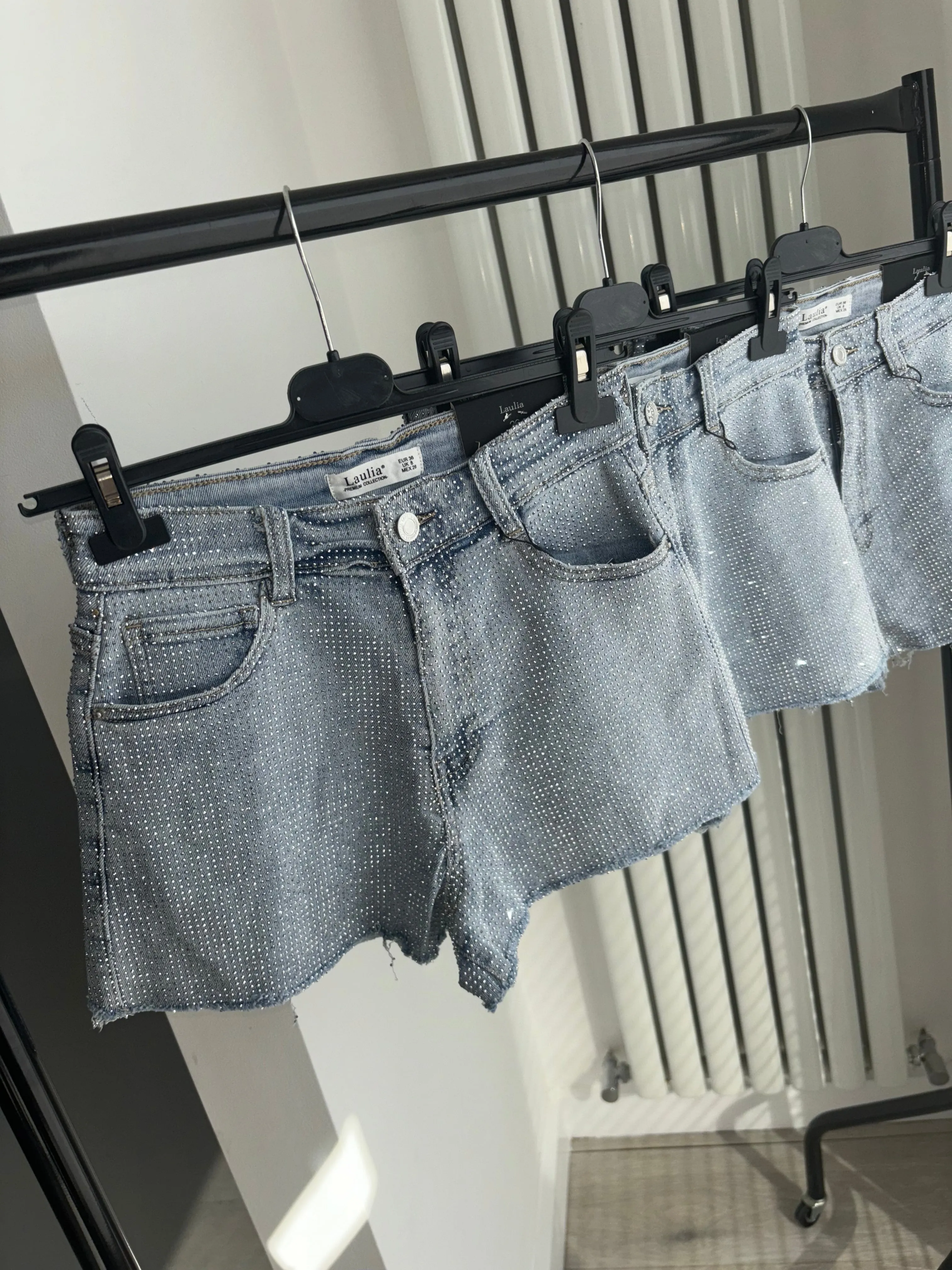Alissia denim frayed hem fully embellished shorts