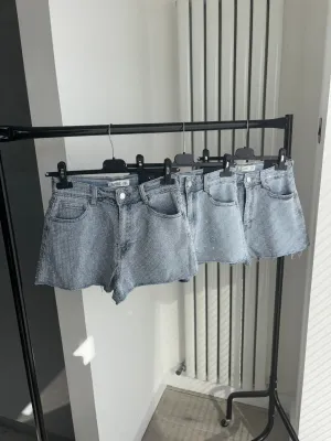 Alissia denim frayed hem fully embellished shorts