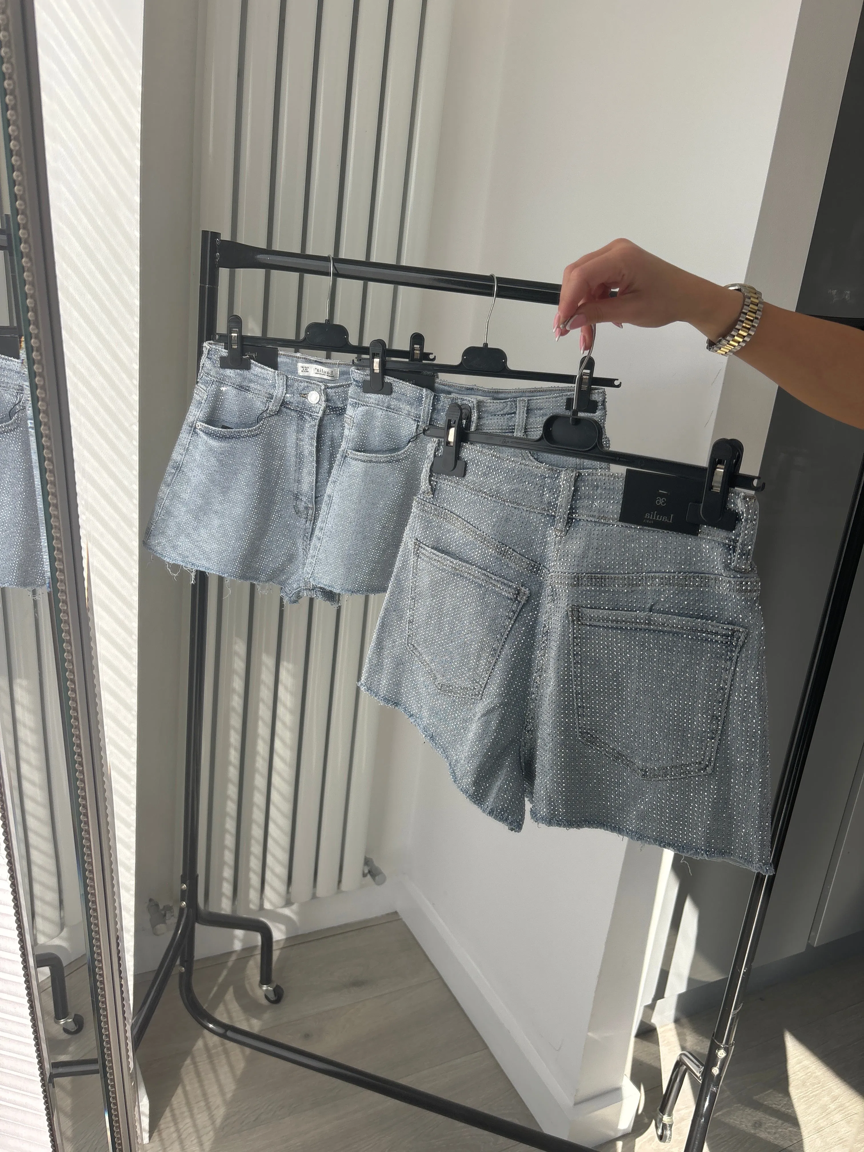 Alissia denim frayed hem fully embellished shorts