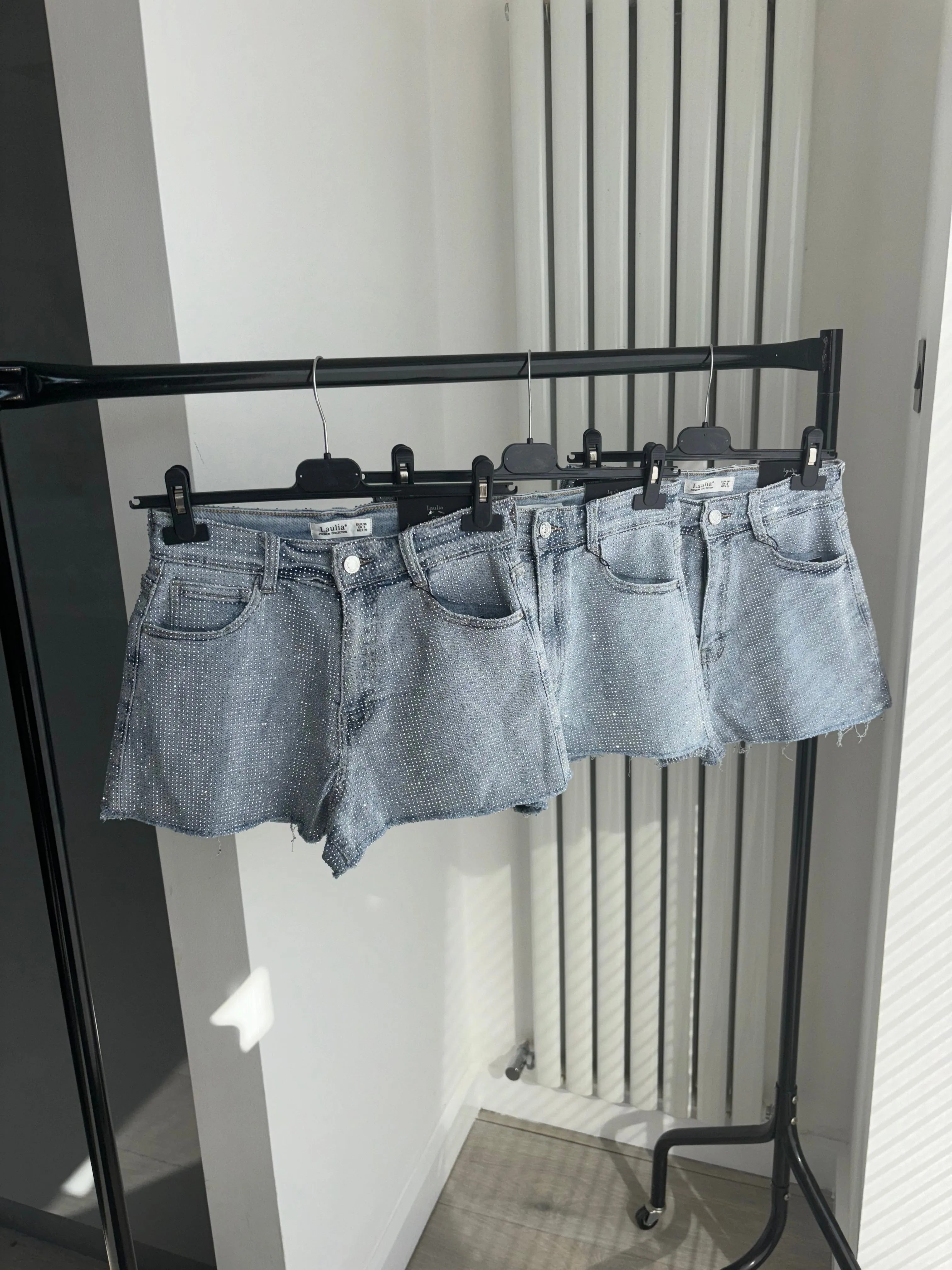 Alissia denim frayed hem fully embellished shorts