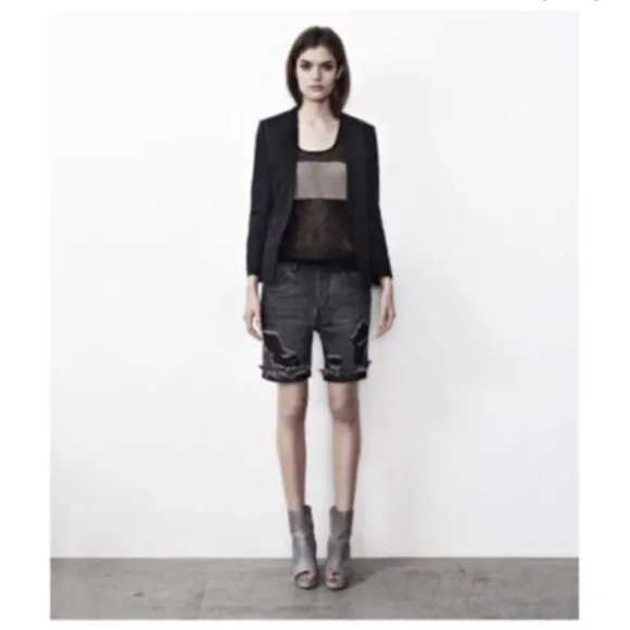 Allsaints Women's Vinton Carson Black Low Rise Boy's Fit Denim Shorts Size 27